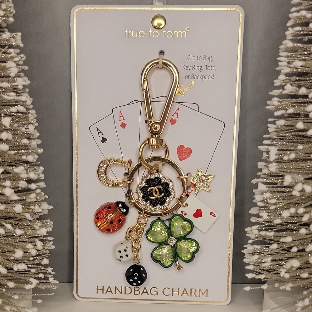 Lucky Charms Bag Charm Clover Horseshoe Dice Ladybug Ace of Hearts Star Gold - Picture 2 of 6